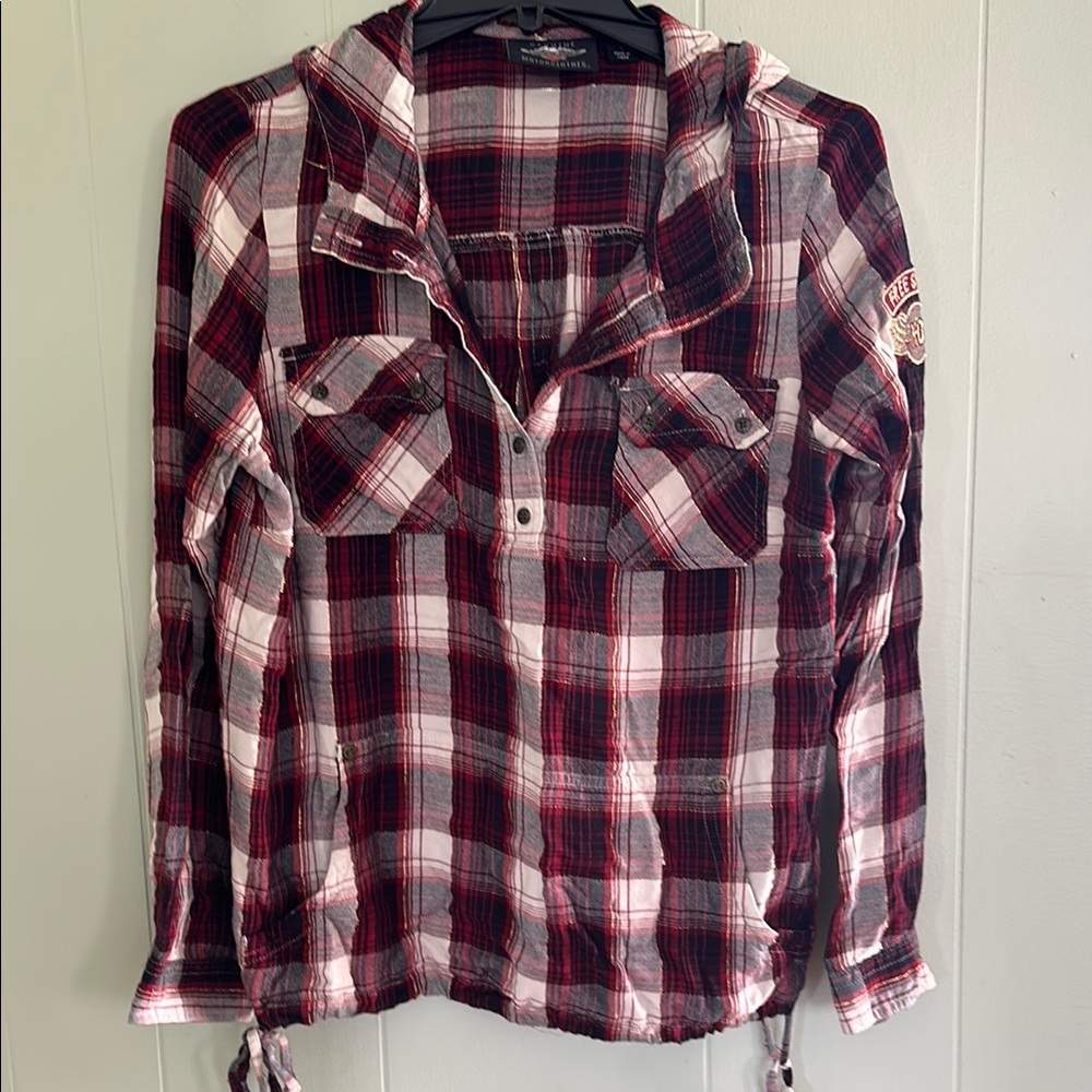 Harley-Davidson Red and Black Plaid Women's Top